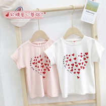 Childrens clothing Girls  T-shirt summer Korean version of the small childrens love printing short-sleeved female baby foreign style casual T-shirt top