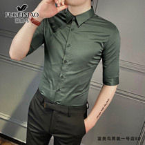 Fugui bird high-end business sashimi short sleeve shirt man 2021 Summer Korean version trendy rufflet-handsome middle sleeve casual lining