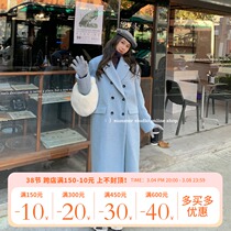 Summer Home South Korean suit collar Thickened Loose Medium Long double-row buttoned hair jacket Womens autumn Winter Nico coat