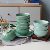 Ceramic rice bowls Home Chinese style Chinese windy blue enamel tableware 4 5-inch Dining Bowl single