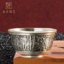 Silversmith gold 999 foot silver Kung fu small teacup Sterling silver tea cup Handmade silver cup Small capacity water cup drink tea