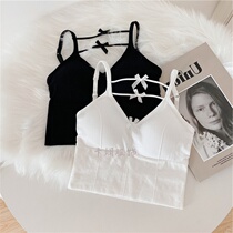 Japan and South Koreas new inside and outside wearing coat suspenders female summer design sense literary sweet bow beauty back small vest