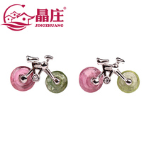 New natural tourmaline stud earrings bicycle Mini small earrings fashion bicycle lovers simple cute earrings