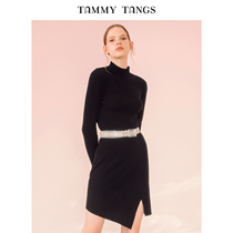 (Shopping mall with the same)sugar force autumn and winter new long-sleeved mid-length bottom skirt irregular knitted dress women