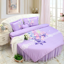 Purple flower cotton cotton princess room round bed four-piece set of round quilt cover round sheet gold branch jade leaf 2M round bed
