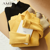 Amii lazy wind loose pullover base sweater sweater womens winter new large size semi-high collar black outer wear sweater
