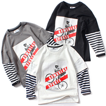 Boys long-sleeved t-shirt tide 2021 spring and autumn new cotton fake two-piece top foreign style childrens base shirt middle child