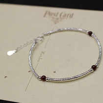 925 Pure Silver Pearl Ladies Bent Pipe Road Pass Bracelet Natural Pomegranate Stone Han Edition Ornament Limited 