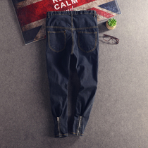 Spring and autumn mens drawstring zipper nine-point jeans loose large size small feet stretch wild Korean version of the trend pants men