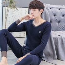 Mens warm lingerie plus suede thickened pure cotton autumn winter Youth v Collar Elastic Punt Undershirt Slim full cotton suit