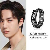 Black earrings male senior sense trend simple personality single hip hop ins Street earrings male sterling silver earrings female