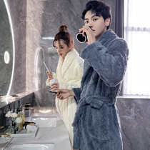 Autumn and winter new nightgown womens thickened jacquard flannel couple lengthened coral fleece mens nightgown bathrobe bathrobe