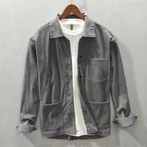 Light core suede shirt mens spring new retro day series blouses long sleeves Casual Turnover Shirt Tooling Jacket Tide