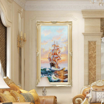European-style scenery between Fuyun a sail downwind entrance porch hanging aisle decorative painting vertical version high-end atmospheric oil painting