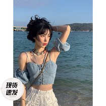 Aunt Barbie Cowboy Harness Vest Woman Summer New hot girl with a hanging neck short and a foam sleeveless jacket