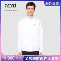 Ami Paris 21 spring autumn new non-ironing pointed lead long sleeve shirt for men and women with the same red loving embroidered shirt