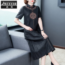 Lady Gui black turtle fragrant cloud yarn mulberry silk dress middle-aged Hangzhou silk modified cheongsam skirt