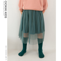 Girls skirt 2020 spring new medium and long wild pleated skirt little girl Korean version of the foreign style mesh skirt