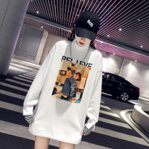 Tide brand white long sleeve T-shirt women 2021 autumn new high collar long top Korean loose base shirt tide