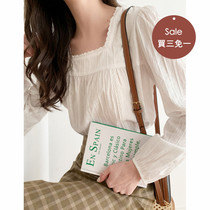 Buy three free of one honey Jasmine Sweetness 100% Square Collar Shirt Woman Long Sleeve Shirt style vintage vintage blouse spring