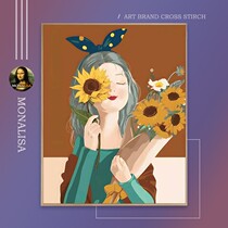 Sunflower girl cross embroidered 2021 new line embroidered living room bedroom dining room small pieces simple new hand embroidered