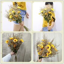 Bride photo holding flower photo studio photo Mori retro simulation Sunflower forest line long pole flower bouquet