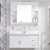 Simple PVC washbasin cabinet European-style bathroom cabinet Bathroom sink sink basin Small apartment bathroom cabinet Mirror cabinet