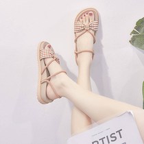 2019 summer new two-wearing net red sandals female fairy wind student flat-bottomed wild Korean Roman beach ins tide