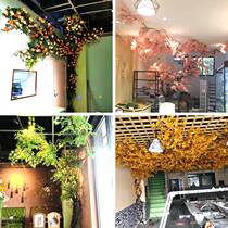 Ceiling decoration green leaf simulation cherry tree fake rose wisteria net background wall wedding indoor ugly flower Vine