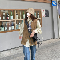 Seven4lee Day Miscellaneous Space Army Green Waistcoat Womens External Hitch Mountain Ensemble Tooling Horse Clip Vintage V Collar Vest Tide