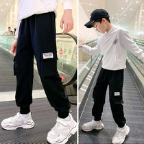 Boys  overalls spring and autumn thin models of large childrens drawstring pants Korean version of Western-style pants wear childrens fashionable pants tide