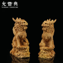 Yundian new products Small leaf boxwood carving Unicorn ornaments Home town house Feng Shui decoration Solid wood carving crafts