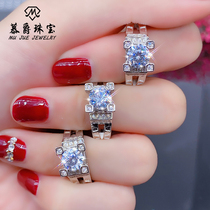 Light luxury ring big stone diamond ring sterling silver plated 18k platinum bull head Paris tower pink diamond fashion design