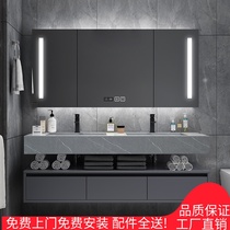  Rock board one-piece double-basin bathroom cabinet combination bathroom hand-washing sink wash basin Light luxury simple bathroom cabinet