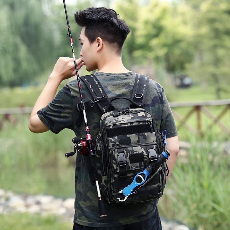 Lua bag large capacity double shoulder bag fashion outdoor sports skinny bag multi-functional fishing gear bag pack with single shoulder tide