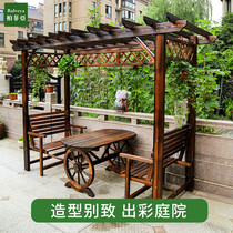Grape rack Outdoor courtyard anti-corrosion wood gazebo household simple outdoor solid wood pavilion villa carbonized wood climbing pergola