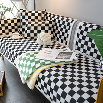 Chessboard Lattice Sofa Mat Winter Non-slip Plush Plush Wins Wind Cushions SubNordic Minima Modern Sofa Cover Scarves