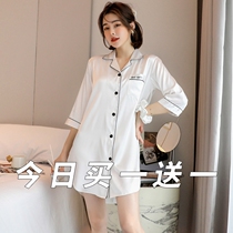 New Sleeping Dress Woman Summer Short Sleeve Shirt Style Sexy Dress Ice Silk Thin Spring Autumn sexy Silk Home Sleeping Clothes