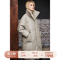 U N Q super warm heavy padded 90 white duck down collar sheepskin down jacket long leather coat women