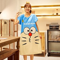 New summer pajamas woman short sleeve sleeping skirt can be worn out of fat large code cute shirt dress with dress milk silk