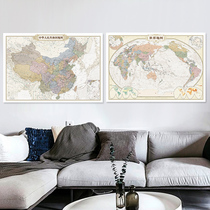 Wall face value) European retro style China Map World Map wall sticker large picture 1 1 m x 0 8 m living room study office antique map decoration painting