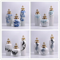 Modern new Chinese ceramic storage tank ornaments Creative living room tea room Wine cabinet Entrance soft decorations Home furnishings