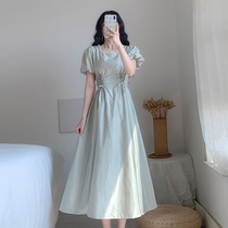 Herben Windward Dress Summer Harvest Waist Display Slim Temperament Retro Tea Chic-Style Bubble Cuff Long Skirt Ankle Fairy gas