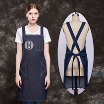 Korean fashion cotton denim canvas belt waist custom LOGO printing Western restaurant work clothes apron