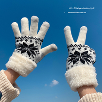 Japan Gelato Wool Knit Warm Gloves Women Winter Thickened Plush Student Riding points to cute and chill