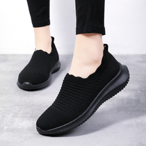 Full Black Office Work Shoes Female Non-slip Deodorant Soft Bottom Mom Shoes No Tired Foot Attendant Special Kitchen Shoes Woman