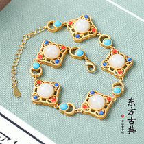 Silver Qianfang Square New Chinese style Chinese wind gold plated design feeling small crowdsourced four-leaf grass five flower imitation and Tian Yuhand serial bracelet women
