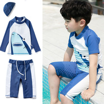 Childrens long-sleeved swimsuit Boys split sunscreen quick-drying cartoon suit Little boy Middle child baby jellyfish swimming trunks