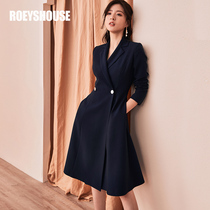 Luo Yi commuter career jacket dress autumn and winter new intellectual slim navy blue long blazer 6187