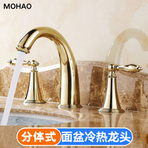 All-copper European antique golden double-handle three-hole split Basin hot and cold faucet washbasin washing hand light luxury faucet